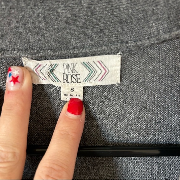 Pink Rose Gray Open Front, Pocket, Layering, Normcore Academia, Cardigan Sweater - Picture 2 of 5